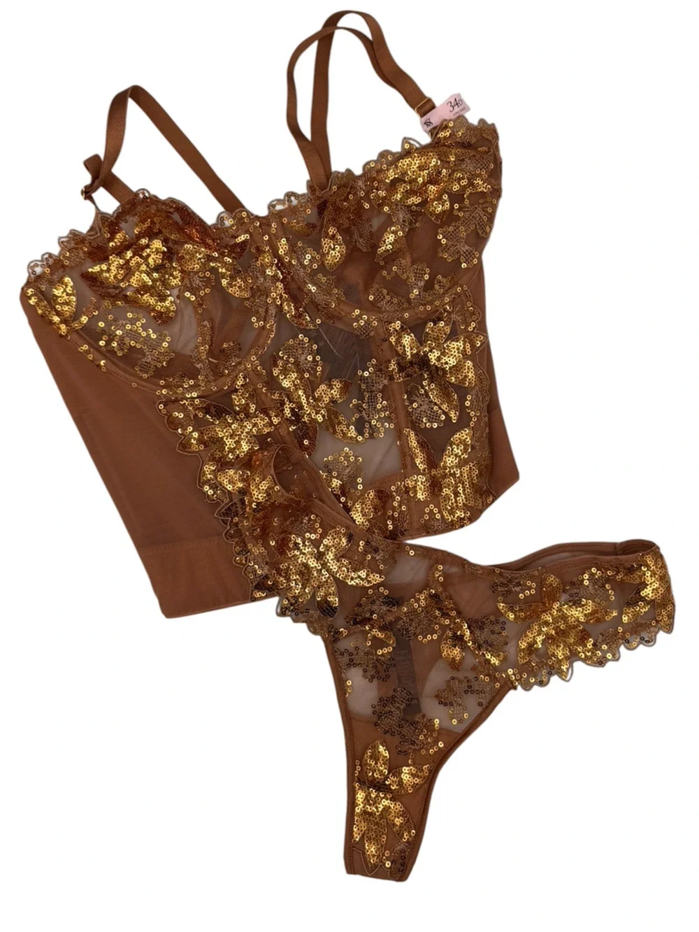 NWT Victoria’s Secret Very Sexy Gold Sequin Embroidered Lingerie Set 34D/M